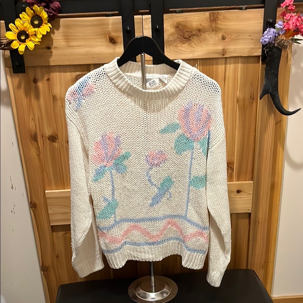 Jason Maxwell Cream Floral Knit Sweater - Picture 1 of 9